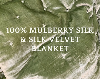 Pure Mulberry Silk Velvet Throw Blanket Quilt, Velvet Spread Luxury Silk Velvet Bedding, Housewarming Gift, Christmas Gift, Custom Available