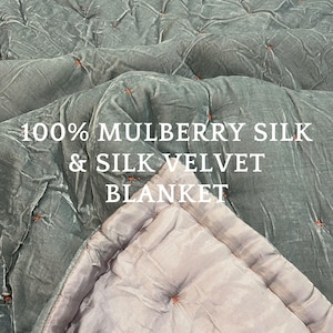 100% Mulberry Silk Velvet Throw Blanket Quilt, Velvet Spread Luxury Silk Velvet Bedding, Housewarming Gift, Christmas Gift, Custom Available
