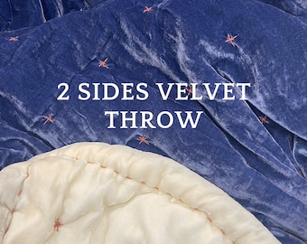 Silk Velvet Throw Blanket Quilt, Velvet Bedspread Luxury Silk Velvet Bedding, Housewarming Gift, Christmas Gift, Custom Available