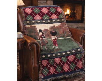 Disney Mickey Minnie Golf Woven Throw Blanket Tapestry Fringe Vintage