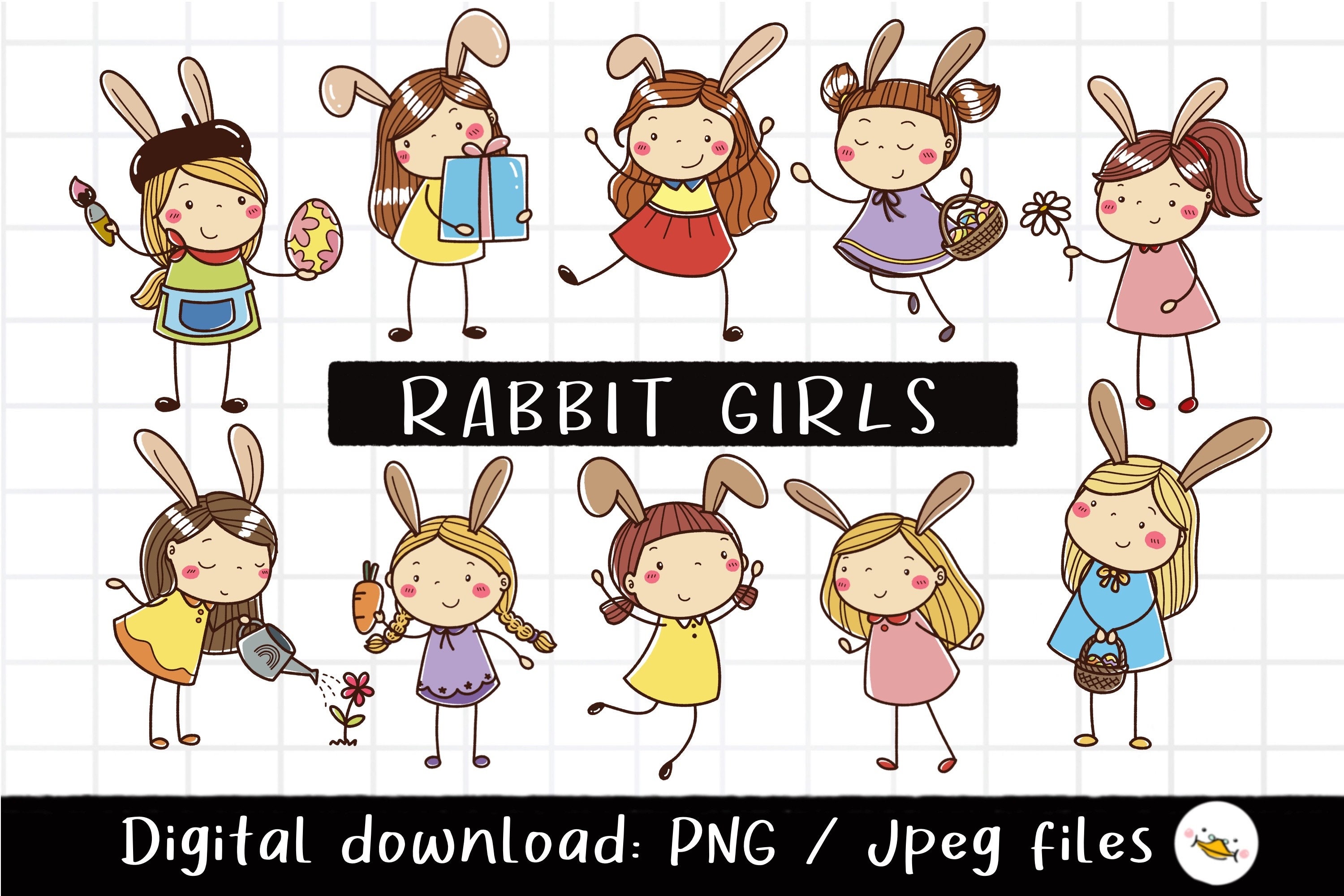 Picksell Rabiit Doodle Rabiit Girls Clipart,stick Figure Clipart,friend Clipart,outline ...