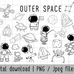 Clipart spazio esterno, Clipart astronauta, Pianeta, UFO, Astronave, Razzo, Download PNG, set di clipart digitali stampabili, uso commerciale
