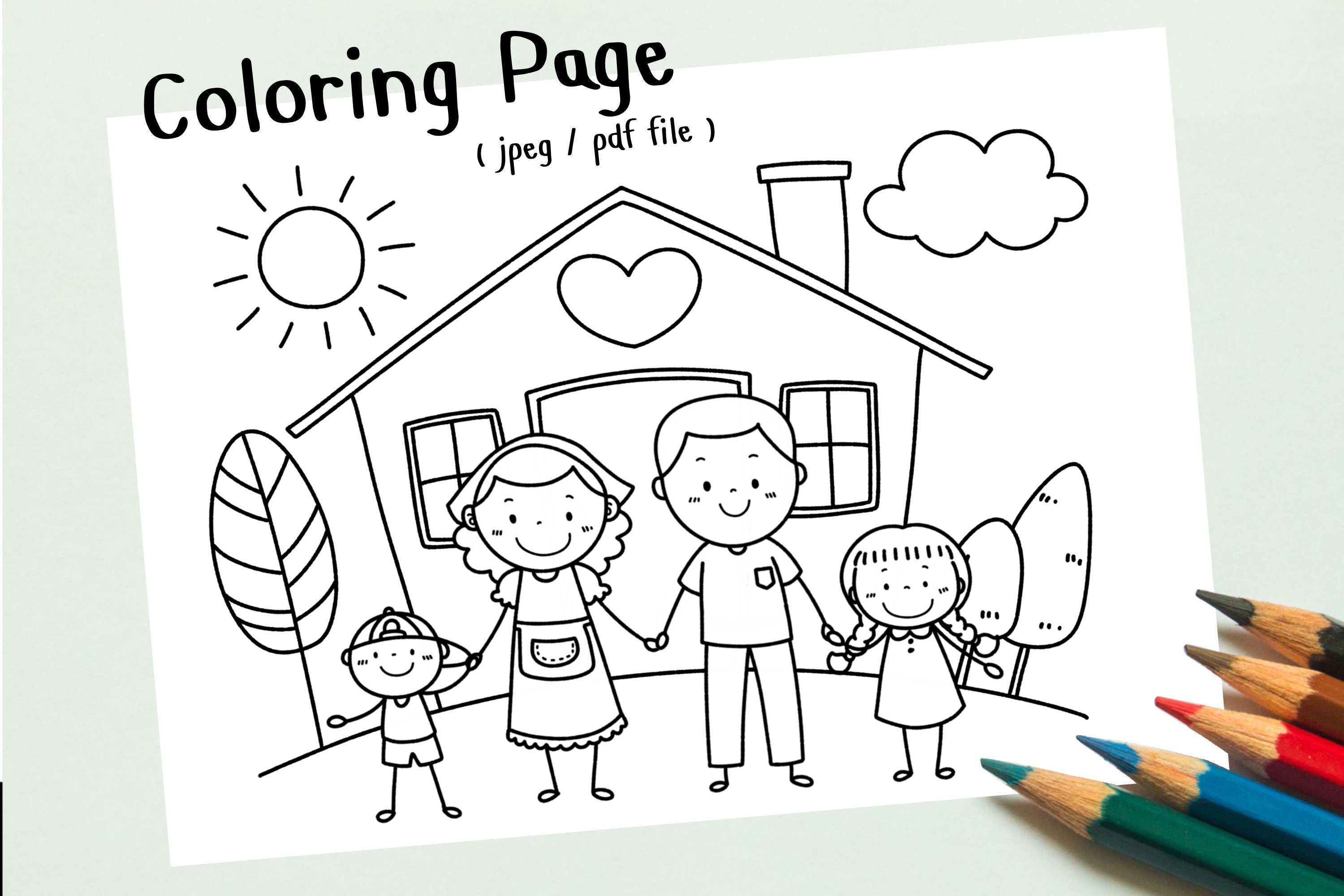 Happy Doodle Family , Kid Stick Figure, Mom Dad Son Daughter, Outline ...