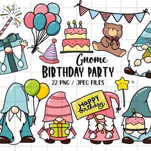 Gnome Birthday party Clipart, Happy birthday, Gnome clipart ,Birthday elements, PNG Download, printable digital clipart set, commercial use