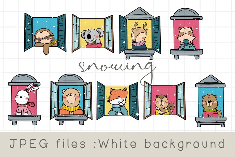 Animals at the Window Clipart, Out Snow Window, Falling Snow, Woodland ...