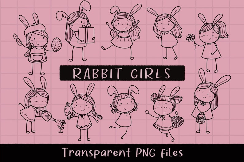 Picksell Rabiit Doodle Rabiit Girls Clipart,stick Figure Clipart,friend Clipart,outline ...