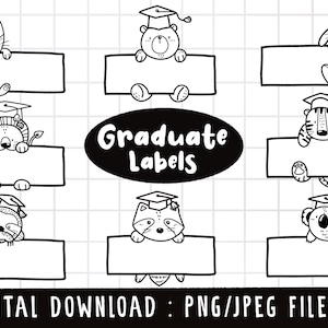 Graduate Woodland Animal Label, étiquette nominative, étiquette de classe, étiquette de nom d’étudiant, fournitures pour enseignants, contour Doodle, PNG Télécharger, utilisation commerciale