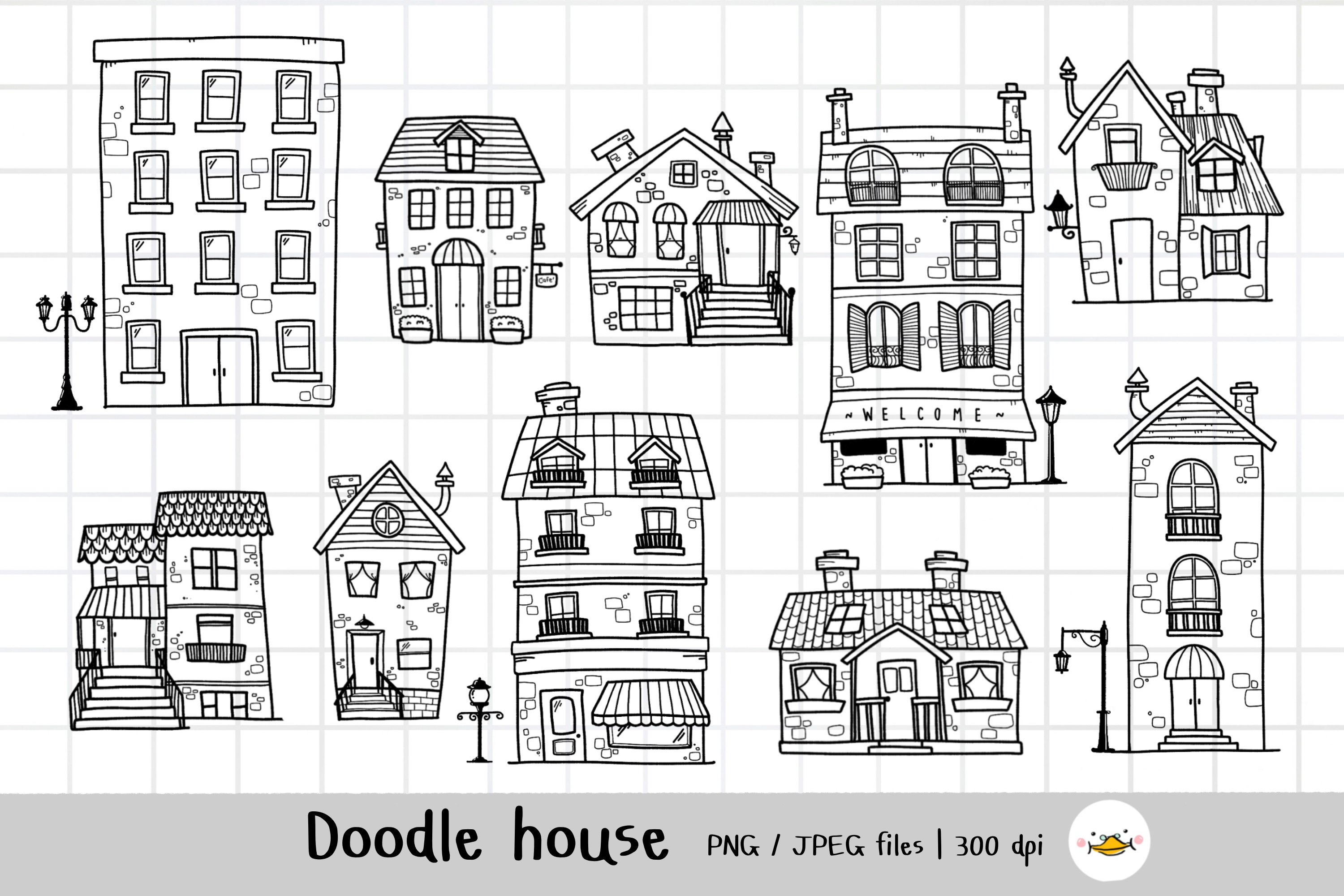 Cute Vintage Doodle House Clipart Hand Drawn House Home Etsy