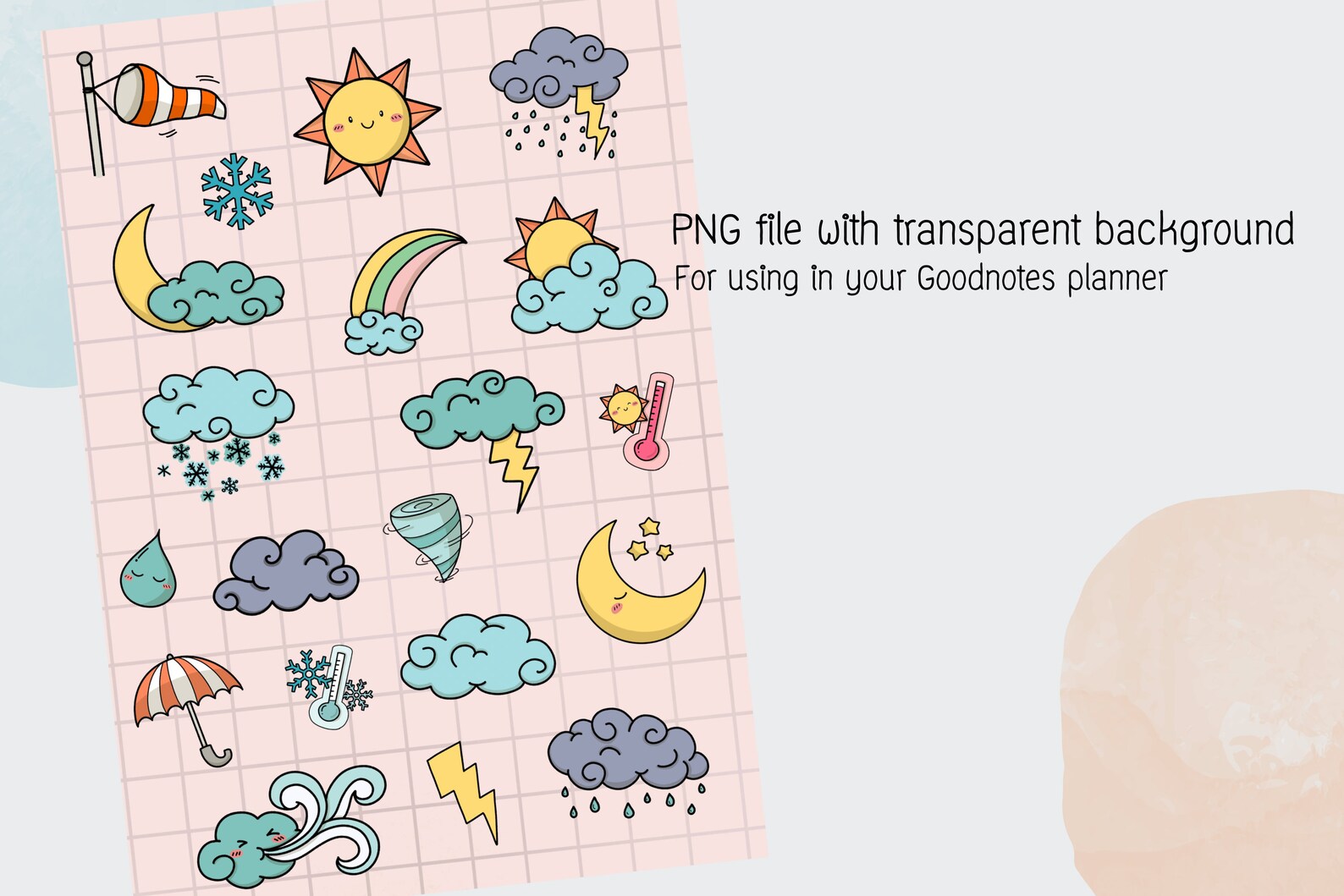 cute weather printable stickers cloud sun and moon sticker etsy
