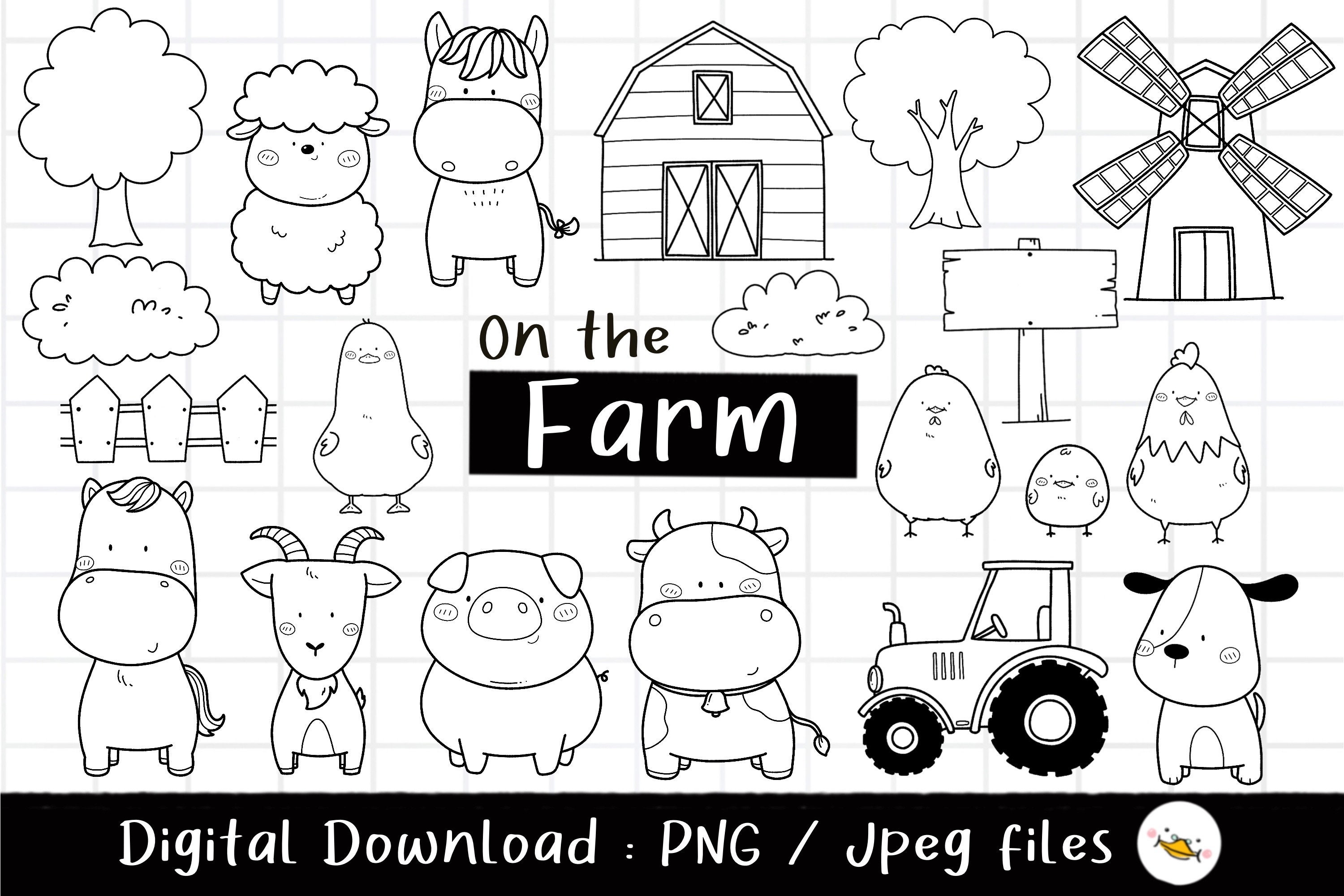 Farm Animals Clipart, Cute Farm Animal, Farmland, Farm Life, Outline