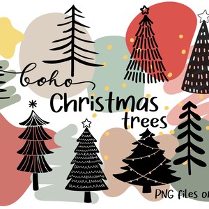 Boho Christmas Trees Clipart,Winter clipart, Pattern Seamless, Christmas Gift Clipart, PNG Download, printable digital clipart set