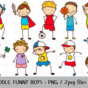 Funny Boy Clipart, Doodle Boy, cute Boy, friend clipart, outline Doodle, PNG Download, printable digital clipart set, commercial use
