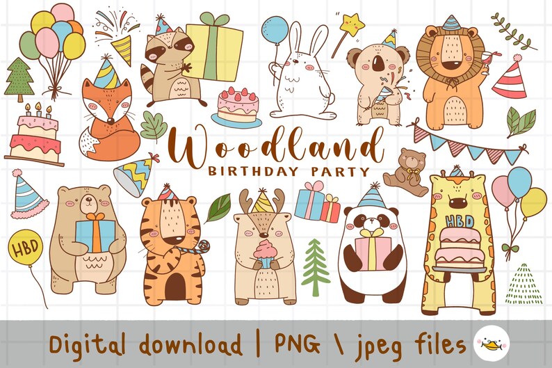 Woodland Birthday Party Clipart Forest Animal Wild Cute - Etsy