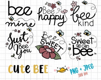 Cute Bee, Bee png, Bee Jpeg, Black and white Bee, Honey Bee, lettering, printable digital clipart set, png download , commercial use