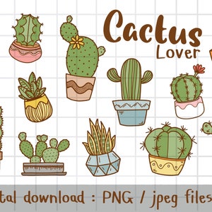 Doodle Cactus cliparts, Succulent clipart set, House Plants Clipart, hand drawn digital image, printable digital clipart set, Commercial use