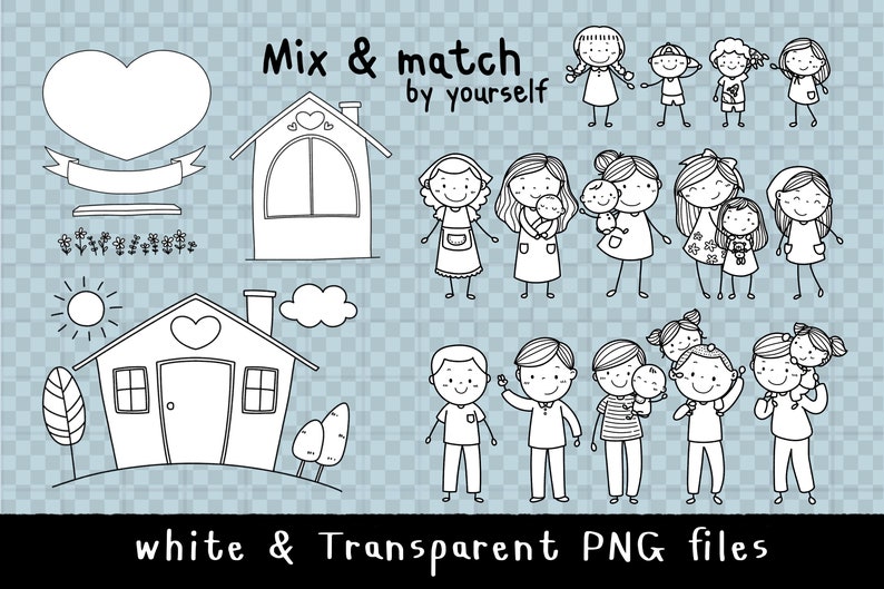 Happy Doodle Family Clipart,stick Figure Clipart, Mom Dad Son Daughter ...