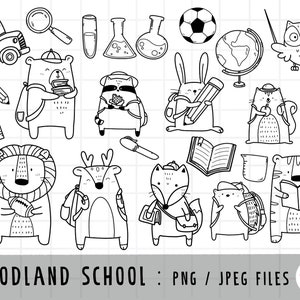 Waldtiere Back to school Clipart, Wald Schule Clipart, Doodle Clipart, PNG Download, druckbare digitale Clipart-Set, kommerzielle Nutzung