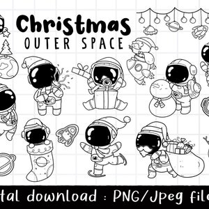 Weihnachten Weltraum Clipart, Winter Astronaut Clipart, Planet, UFO, Raumschiff, Rakete, PNG Download, druckbare digitale Clipart