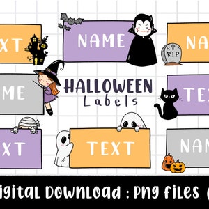 Halloween Label, name tag, classroom label, Student name tag, Teacher Supplies , outline Doodle, PNG Download, commercial use