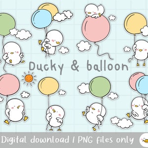 Cute duck with balloon Clipart / duckling / Kid / Nursery art / funny / printable digital clipart set / png download / commercial use