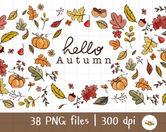 Hello Autumn Clipart, Autumn Wreath PNG , Wild Fall, Autumn leaves, Pumpkin PNG, PNG Download, printable digital clipart set, commercial use