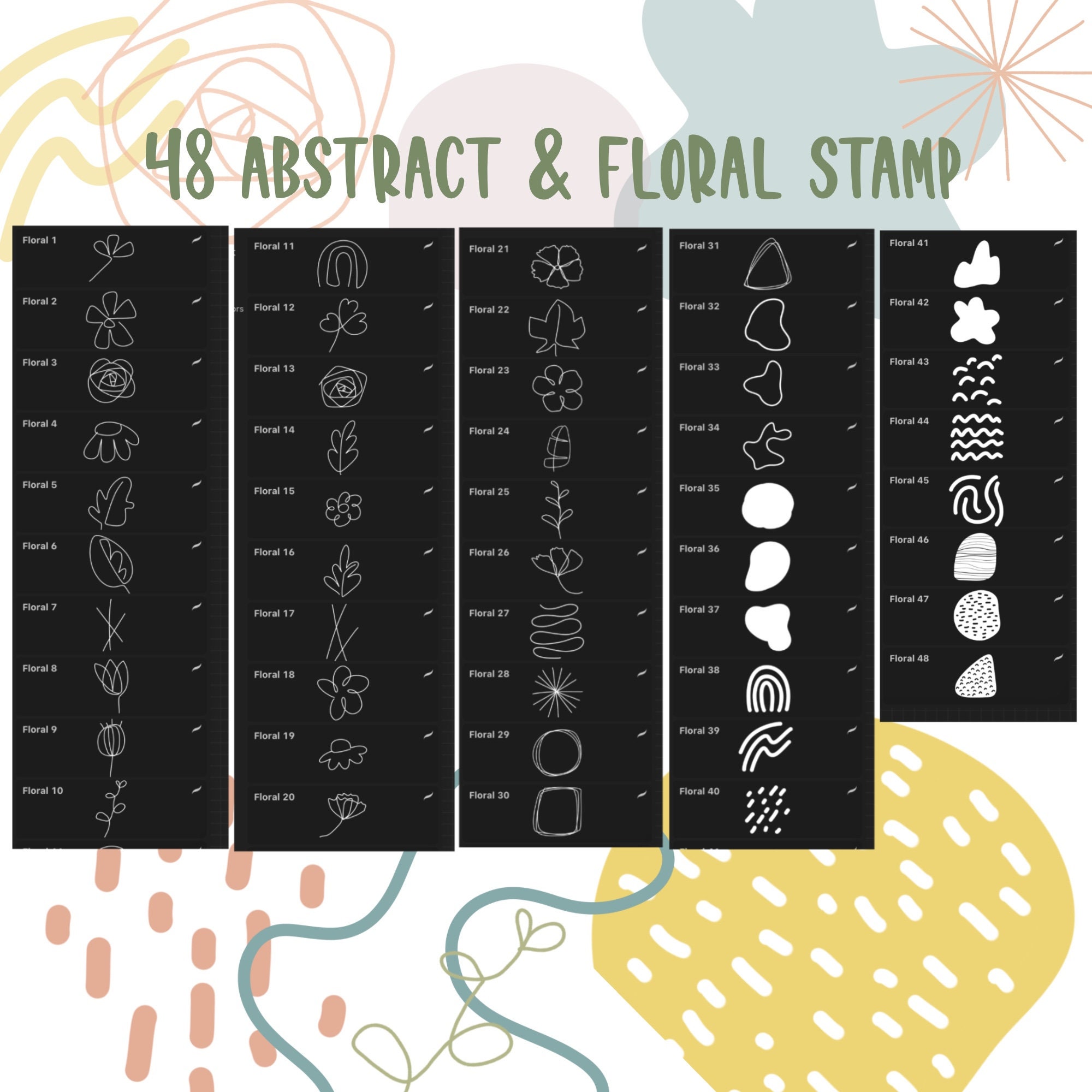 Floral Procreate Stamps Abstract Procreate Stamps Doodle - Etsy