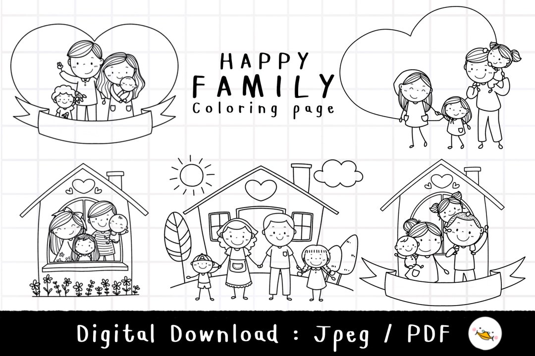 Happy Doodle Family , Kid Stick Figure, Mom Dad Son Daughter, Outline ...