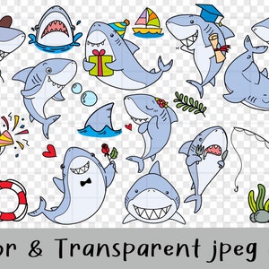 Cute Shark Clipart, jaw clipart, Doodle Shark, Sea animal life, outline Doodle, PNG Download/ printable digital clipart set / commercial use image 3