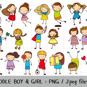Doodle Boy and Girl Clipart,Stick Figure Clipart,friend clipart,outline Doodle, PNG Download, printable digital clipart set, commercial use
