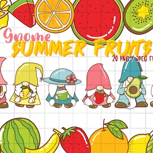 Gnome Summer fruit Cliparts, fruit cliparts ,summer cliparts, summer fruit set, PNG Download, printable digital clipart set, commercial use