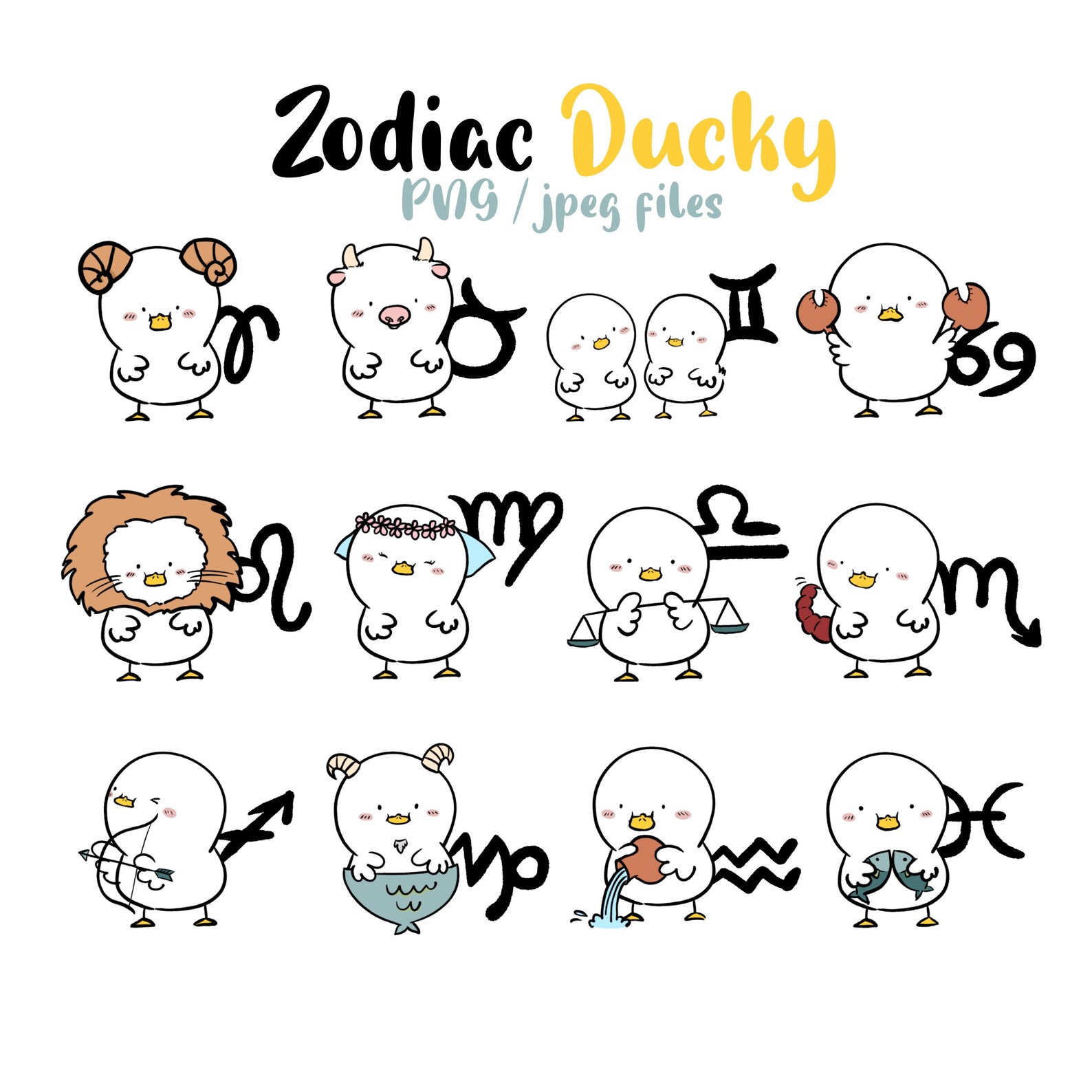 Zodiac Duck Hand Draw Clipart / Astrology / Zodiac Sign / Symbol ...