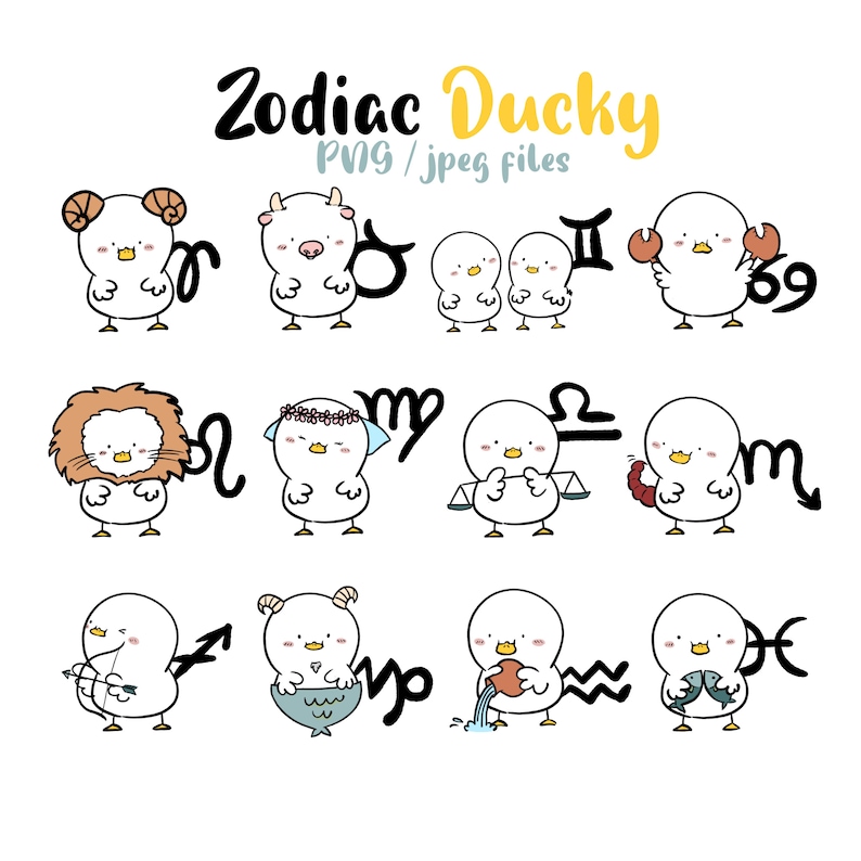 Zodiac Duck Hand Draw Clipart / Astrology / Zodiac Sign / Symbol