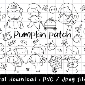 Kürbis Patch Clipart, Kid und Kürbis png, schwarz und weiß Kürbis PNG, Herbst Clipart, digitaler Download, kommerzielle Nutzung
