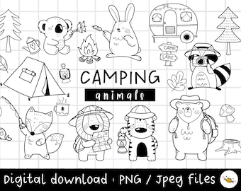 Animals camping clipart, Camping Woodland Animals Clipart, Forest Camping Animal, Wild Cute animal, PNG Download clipart Camper animals