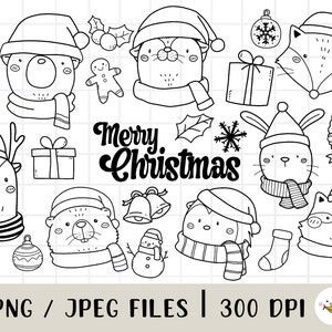 Merry Christmas Woodland Animal face Clipart, winter Forest Animal head, PNG Download, printable digital clipart set, commercial use