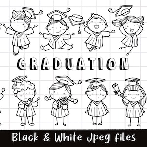 Remise des diplômes Doodle garçon et fille Clipart, clipart bonhomme allumette, ami clipart, téléchargement PNG, ensemble de clipart numérique imprimable, usage commercial