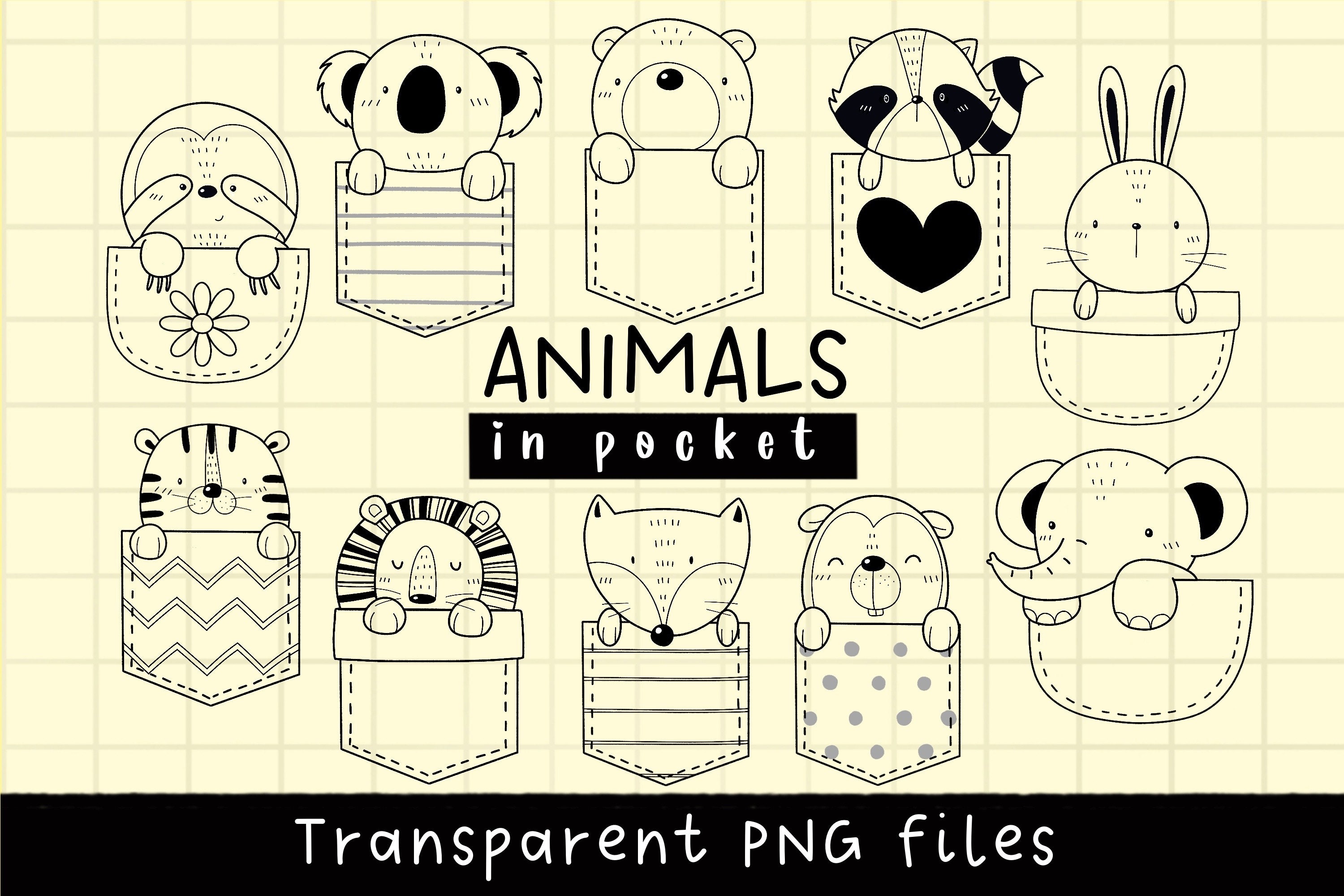 Animal in the Pocket Clipart Cute Animal Woodland Animal - Etsy