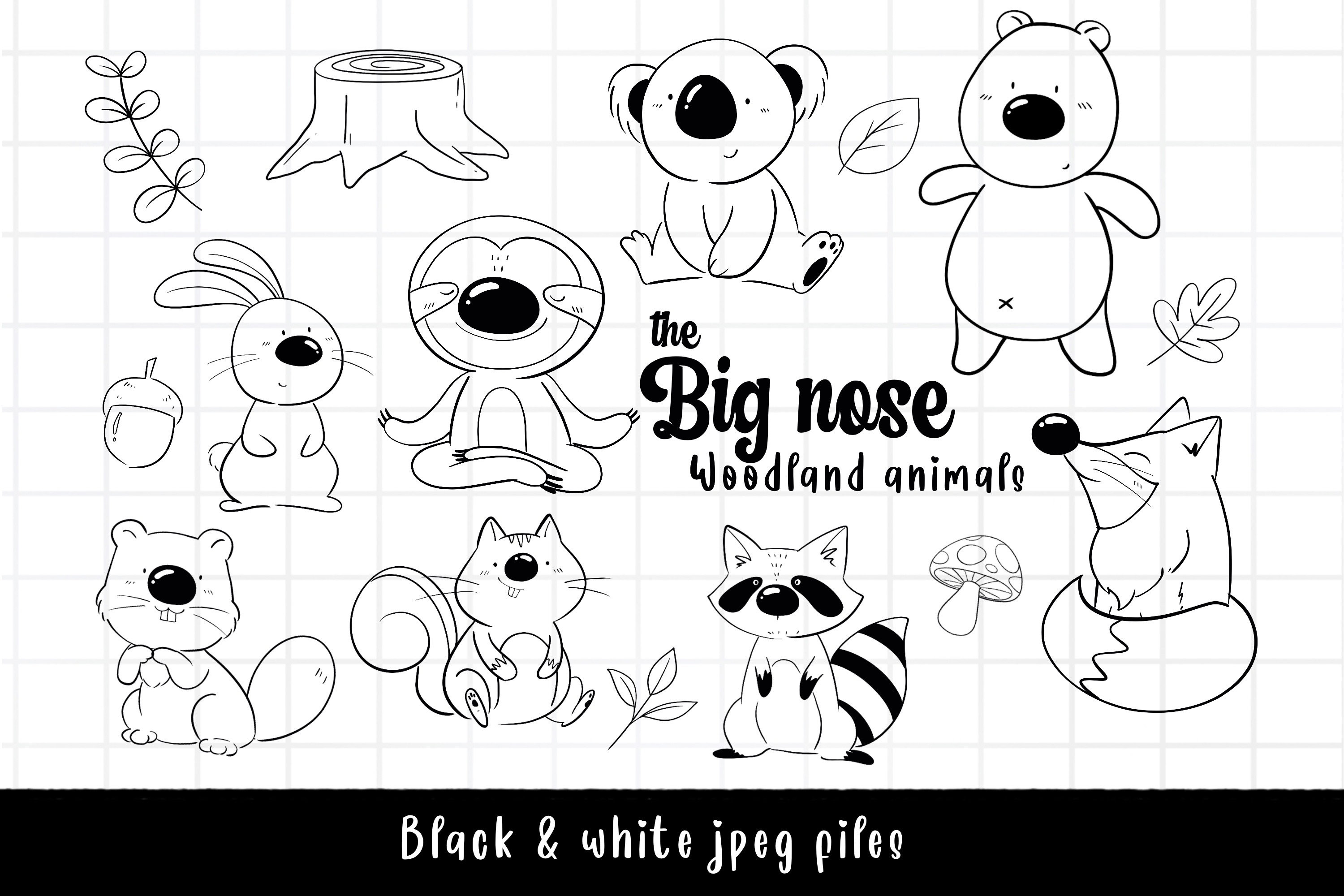 Woodland Animals With Big Nose Clipart Funny Animal Wild - Etsy