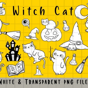 Witch Cat Clipart, Halloween Clipart, Pumpkin Png, Horror Kitty ...