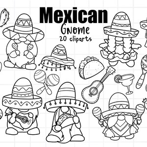 Mexicaanse Gnome Clipart, Mexicaanse Fiesta, Mexicaanse Cactus PNG, Cinco de Maya, PNG downloaden, afdrukbare digitale clipart set, commercieel gebruik