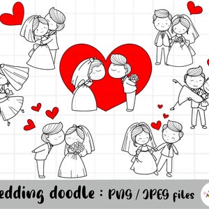 Mariage Doodle Clipart, clipart mariage Stick Figure, Mix and Match Bridge et le marié PNG, ensemble de clipart numérique imprimable, usage commercial_V.2