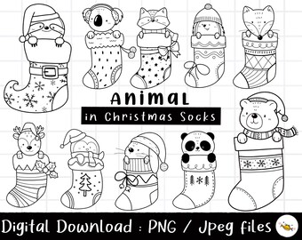 Animal in the sock Clipart, Cute Animal Christmas, Christmas Animal, Baby nursery animal, Christmas sock clipart, Transparent PNG Download