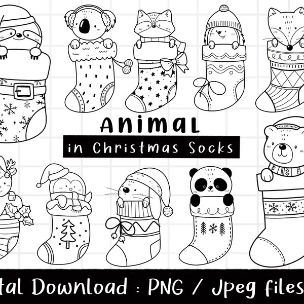 Animal in the sock Clipart, Cute Animal Christmas, Christmas Animal, Baby nursery animal, Christmas sock clipart, Transparent PNG Download