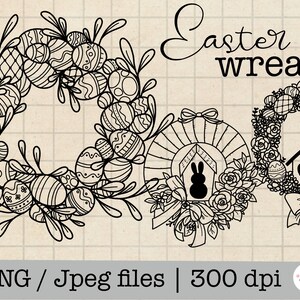 Easter Wreath Clipart with eggs, flowers/ Spring Easter floral round frame/ Easter card invitation/ Easter PNG Download/ commercial use