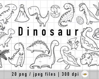 Dinosaur clipart , DINOSAURS , Cute Dinosaur Clip Art , Doodle drawing, lineart , handrawn, Clipart set, Digital Download, commercial use