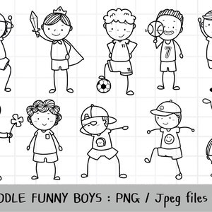 Funny Boy Clipart, Doodle Boy, schattige jongen, vriend clipart, overzicht Doodle, PNG downloaden, afdrukbare digitale clipart set, commercieel gebruik