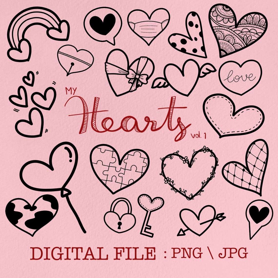 Heart Hand Draw Clipart Black and White Heart /heart Line Art