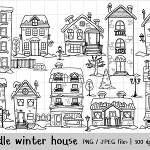 Niedliche Winter Doodle Haus Clipart, handgezeichnetes Haus, süßes Haus Clipart, Umriss doodle Zeichnung, PNG Download, kommerzielle Nutzung