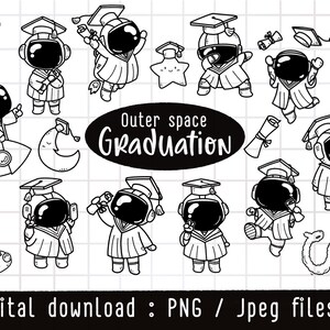 Imágenes prediseñadas de graduación de astronauta, imágenes prediseñadas del espacio exterior, planeta, OVNI, nave espacial, cohete, descarga PNG, conjunto de imágenes prediseñadas digitales imprimibles