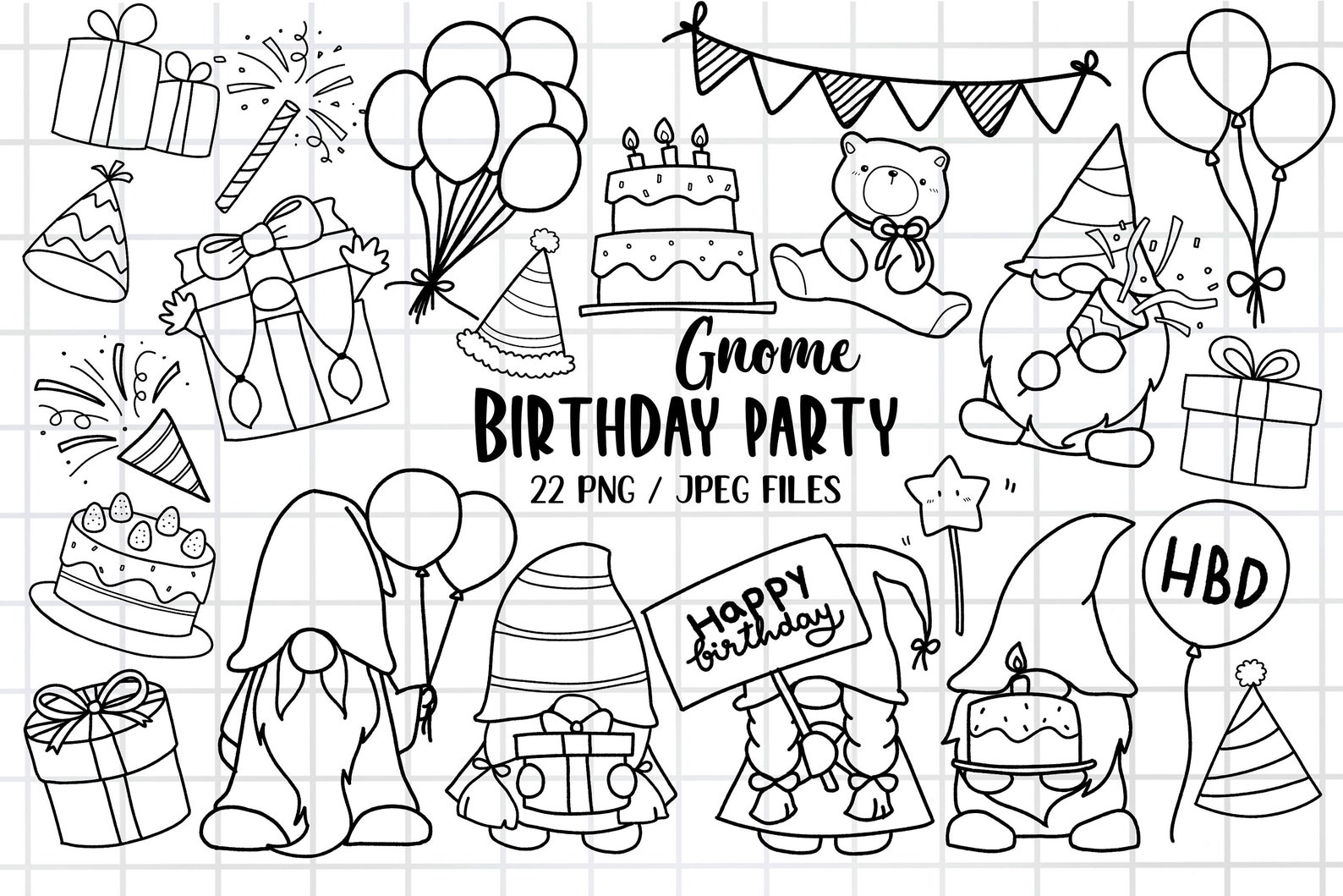 Gnome Birthday Party Clipart, Happy Birthday, Gnome Clipart ,birthday ...